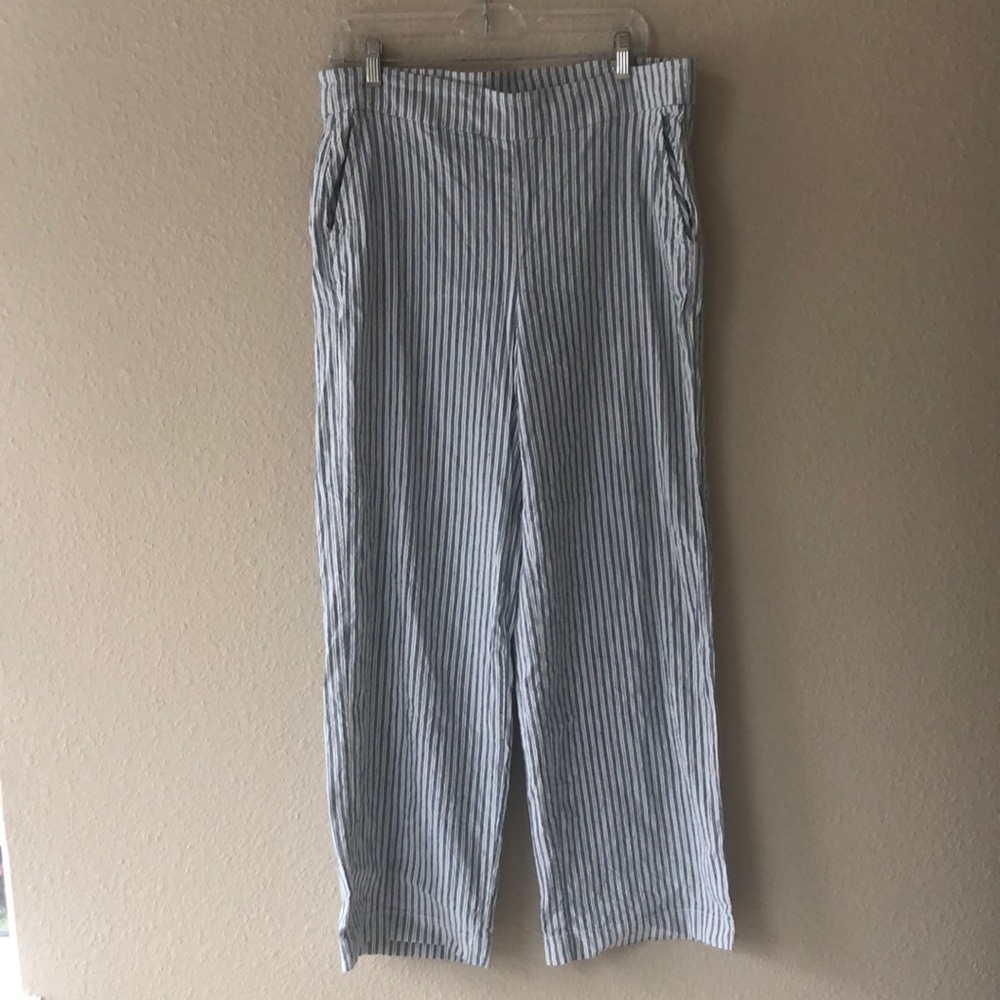 Chico's Blue Striped Linen Pants Size 1.5R (US Size Size 10R)